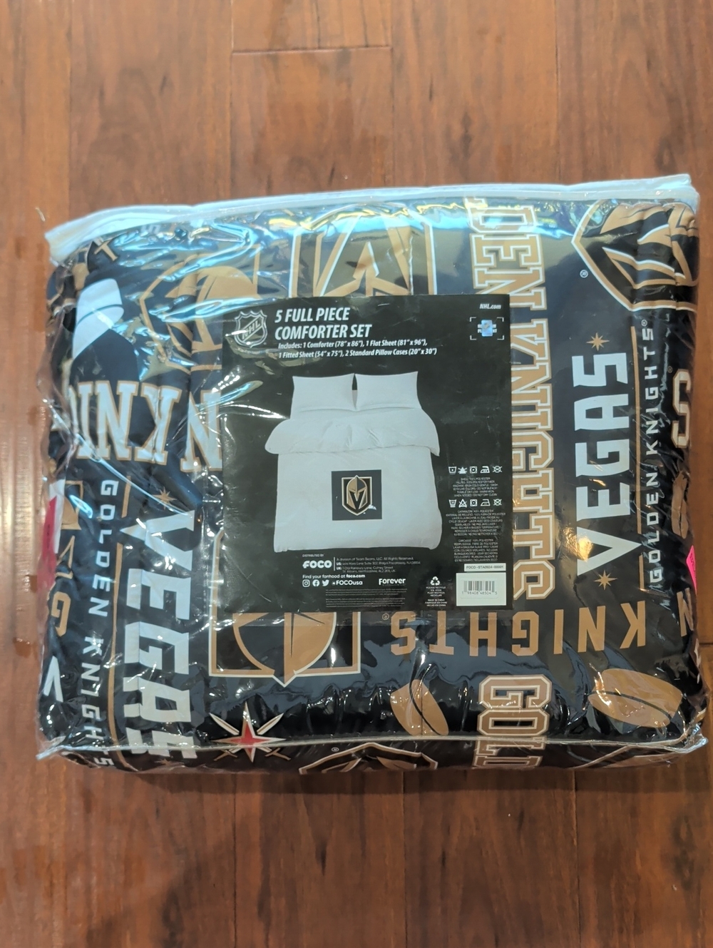 FOCO NHL Golden Knights Comforter Set - 5 Piece Full - Black & Gold
